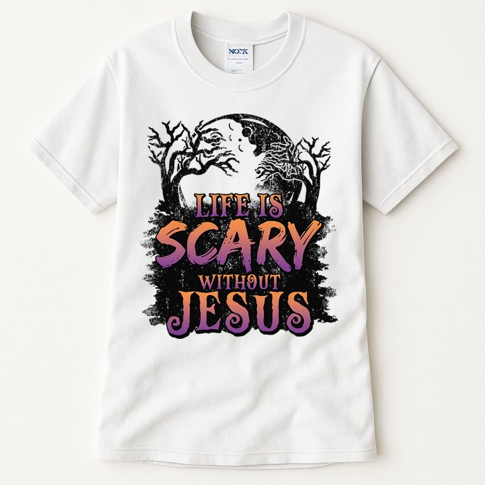 Life Is Scary Without Jesus Funny Halloween Christian Tall T-Shirt