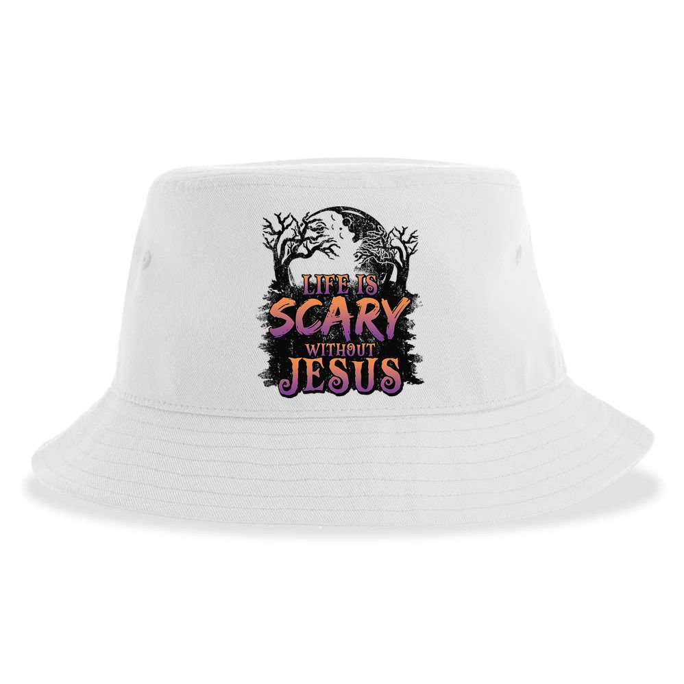 Life Is Scary Without Jesus Funny Halloween Christian Sustainable Bucket Hat