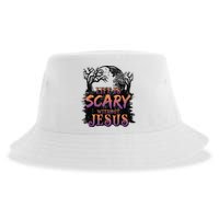 Life Is Scary Without Jesus Funny Halloween Christian Sustainable Bucket Hat