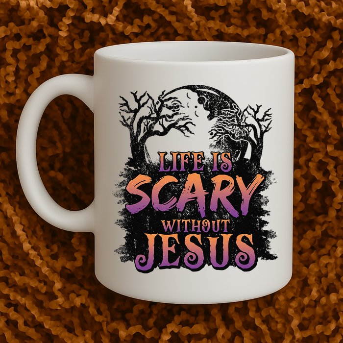 Life Is Scary Without Jesus Funny Halloween Christian Mug
