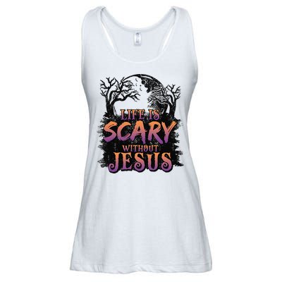 Life Is Scary Without Jesus Funny Halloween Christian Ladies Essential Flowy Tank