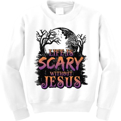 Life Is Scary Without Jesus Funny Halloween Christian Kids Sweatshirt