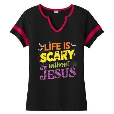 Life Is Scary Without Jesus Christian Faith Halloween Ladies Halftime Notch Neck Tee