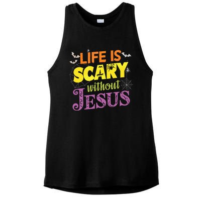 Life Is Scary Without Jesus Christian Faith Halloween Ladies PosiCharge Tri-Blend Wicking Tank