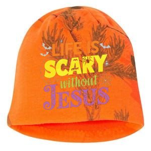 Life Is Scary Without Jesus Christian Faith Halloween Kati - Camo Knit Beanie