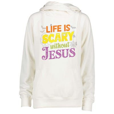 Life Is Scary Without Jesus Christian Faith Halloween Womens Funnel Neck Pullover Hood