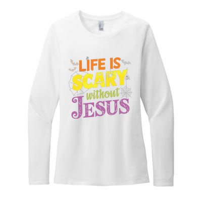 Life Is Scary Without Jesus Christian Faith Halloween Womens CVC Long Sleeve Shirt