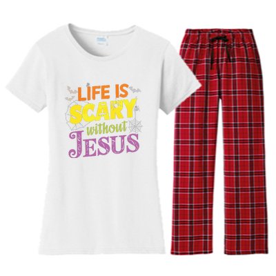 Life Is Scary Without Jesus Christian Faith Halloween Women's Flannel Pajama Set