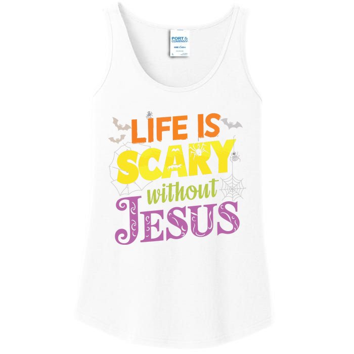 Life Is Scary Without Jesus Christian Faith Halloween Ladies Essential Tank