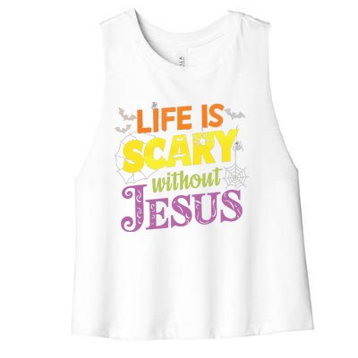 Life Is Scary Without Jesus Christian Faith Halloween Women's Racerback Cropped Tank