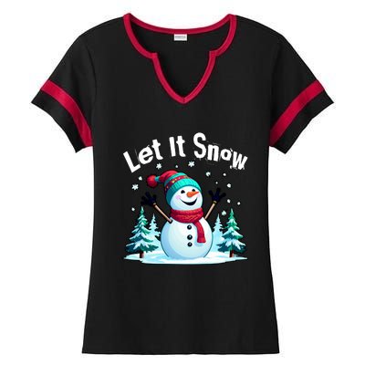 Let It Snow Snowman Ladies Halftime Notch Neck Tee