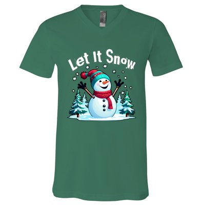 Let It Snow Snowman V-Neck T-Shirt