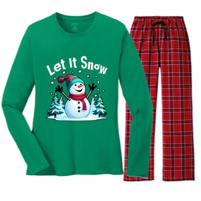 Let It Snow Snowman Women's Long Sleeve Flannel Pajama Set 