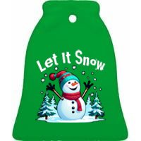 Let It Snow Snowman Ceramic Bell Ornament