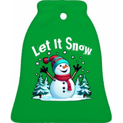 Let It Snow Snowman Ceramic Bell Ornament