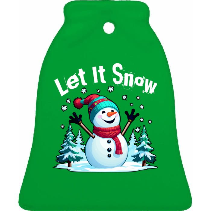 Let It Snow Snowman Ceramic Bell Ornament