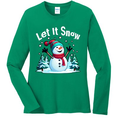 Let It Snow Snowman Ladies Long Sleeve Shirt