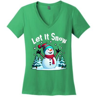 Let It Snow Snowman Women's V-Neck T-Shirt