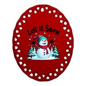 Let It Snow Snowman Ceramic Oval Ornament