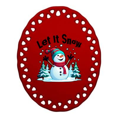 Let It Snow Snowman Ceramic Oval Ornament