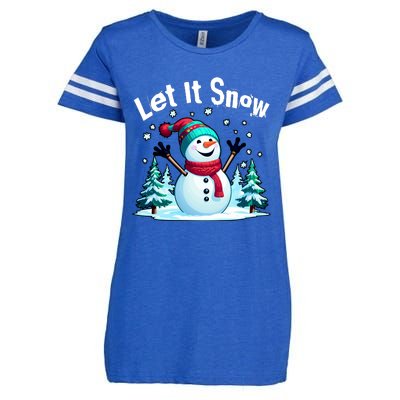 Let It Snow Snowman Enza Ladies Jersey Football T-Shirt