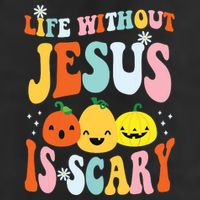 Life Is Scary Without Jesus Christian Faith Halloween 7 Panel Mesh Trucker Snapback Hat