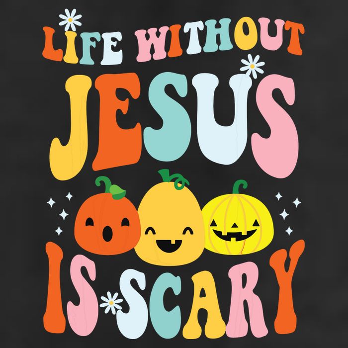 Life Is Scary Without Jesus Christian Faith Halloween 7 Panel Mesh Trucker Snapback Hat