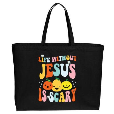 Life Is Scary Without Jesus Christian Faith Halloween Cotton Canvas Jumbo Tote