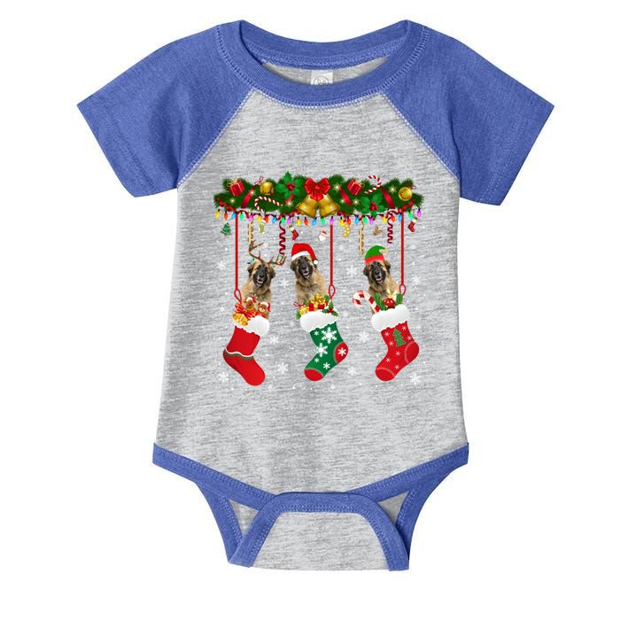 Leonberger In Sock Xmas Reindeer Santa Elf Dog Cool Gift Infant Baby Jersey Bodysuit