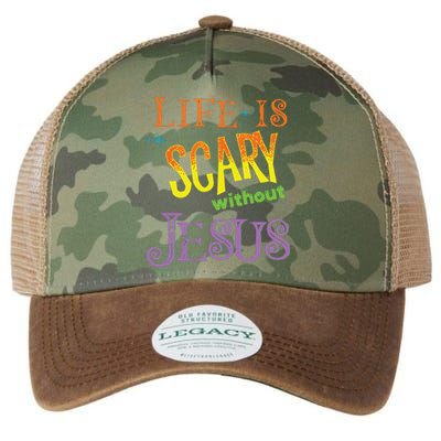 Life Is Scary Without Jesus Christian Halloween Costume Legacy Tie Dye Trucker Hat