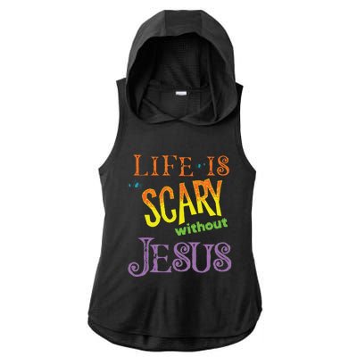 Life Is Scary Without Jesus Christian Halloween Costume Ladies PosiCharge Tri-Blend Wicking Draft Hoodie Tank