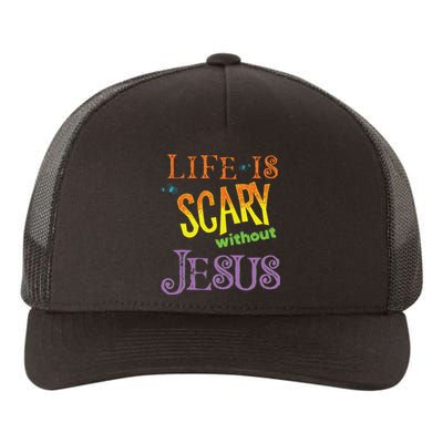 Life Is Scary Without Jesus Christian Halloween Costume Yupoong Adult 5-Panel Trucker Hat