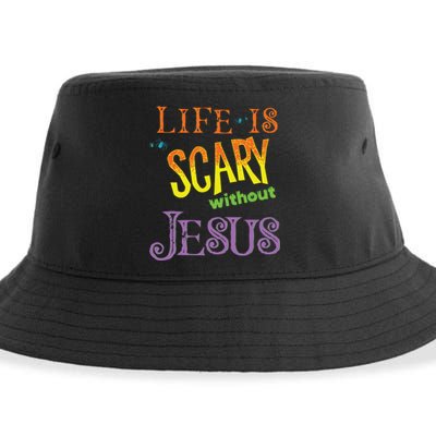 Life Is Scary Without Jesus Christian Halloween Costume Sustainable Bucket Hat