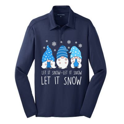 Let It Snow Gnomes Winter Holiday Cute Silk Touch Performance Long Sleeve Polo