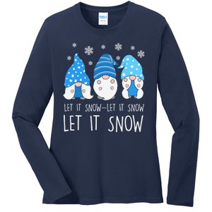 Let It Snow Gnomes Winter Holiday Cute Ladies Long Sleeve Shirt