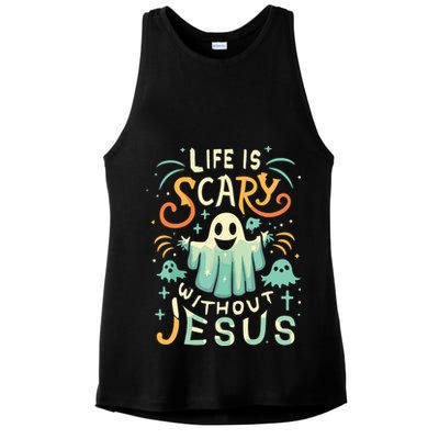 Life Is Scary Without Jesus Christian Halloween Funny Ladies PosiCharge Tri-Blend Wicking Tank