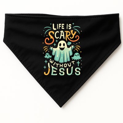 Life Is Scary Without Jesus Christian Halloween Funny USA-Made Doggie Bandana
