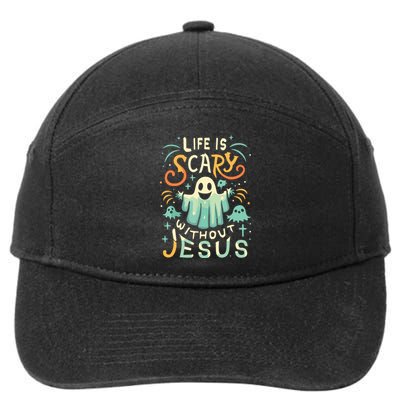 Life Is Scary Without Jesus Christian Halloween Funny 7-Panel Snapback Hat