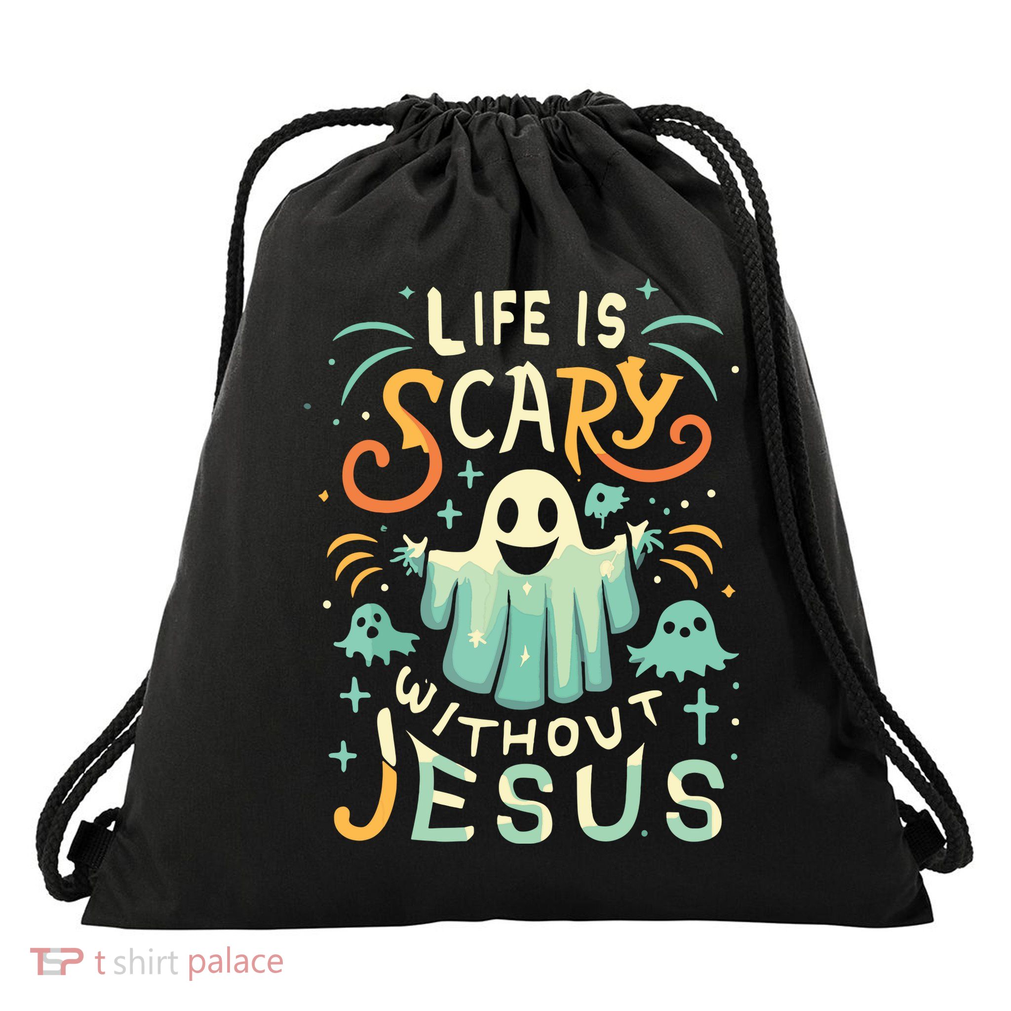 Life Is Scary Without Jesus Christian Halloween Funny Drawstring Bag