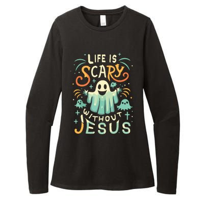 Life Is Scary Without Jesus Christian Halloween Funny Womens CVC Long Sleeve Shirt