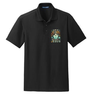 Life Is Scary Without Jesus Christian Halloween Funny Dry Zone Grid Polo
