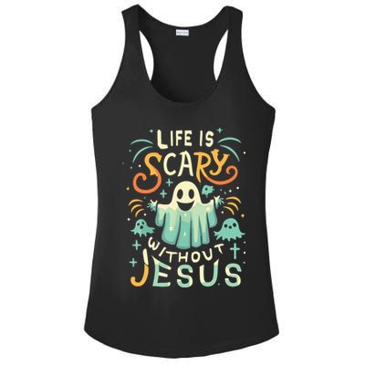 Life Is Scary Without Jesus Christian Halloween Funny Ladies PosiCharge Competitor Racerback Tank