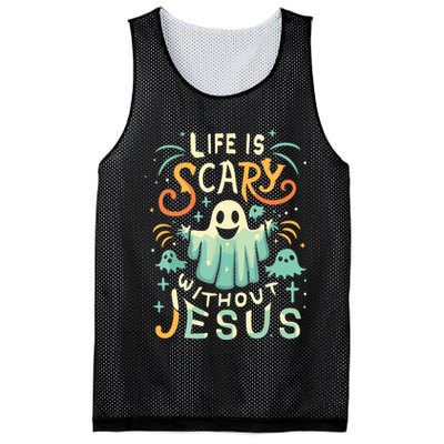 Life Is Scary Without Jesus Christian Halloween Funny Mesh Reversible Basketball Jersey Tank