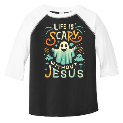 Life Is Scary Without Jesus Christian Halloween Funny Toddler Fine Jersey T-Shirt