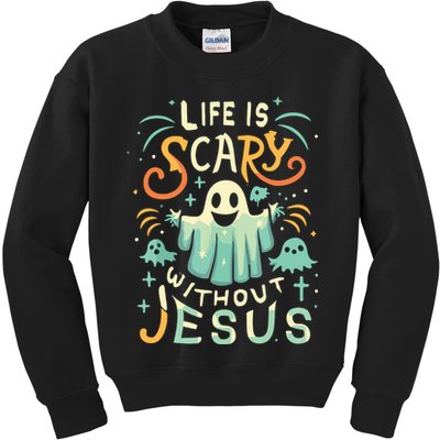 Life Is Scary Without Jesus Christian Halloween Funny Kids Sweatshirt