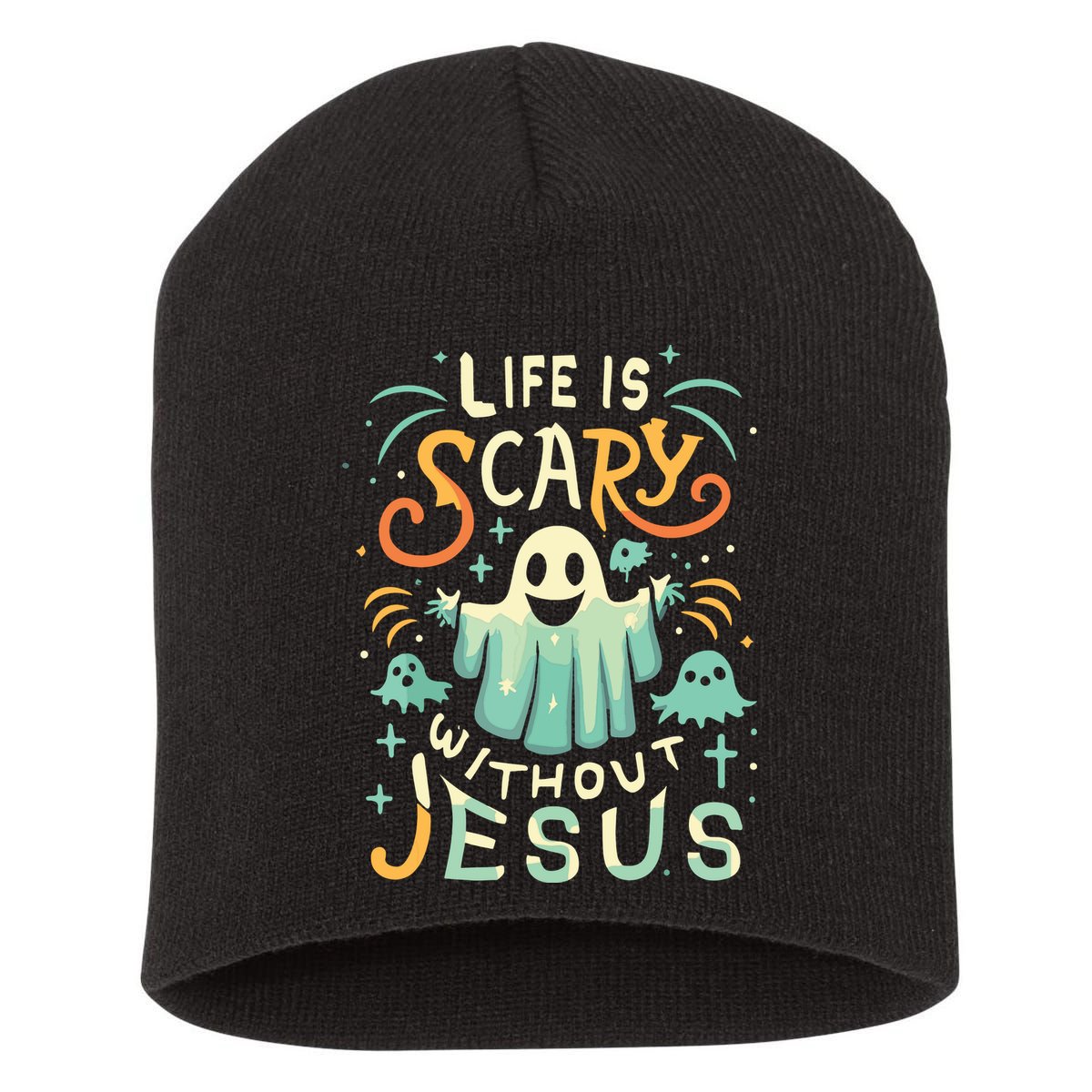 Life Is Scary Without Jesus Christian Halloween Funny Short Acrylic Beanie