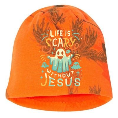 Life Is Scary Without Jesus Christian Halloween Funny Kati - Camo Knit Beanie