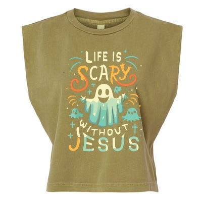 Life Is Scary Without Jesus Christian Halloween Funny Garment-Dyed Women's Muscle Tee