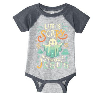 Life Is Scary Without Jesus Christian Halloween Funny Infant Baby Jersey Bodysuit