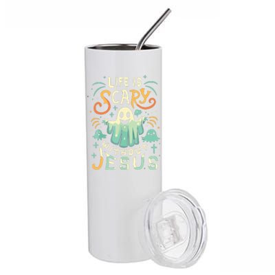 Life Is Scary Without Jesus Christian Halloween Funny Stainless Steel Tumbler